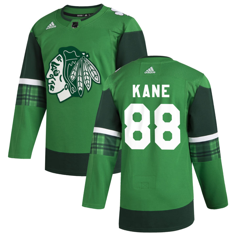 Cheap Chicago Blackhawks 88 Patrick Kane Men Adidas 2020 St. Patrick Day Stitched NHL Jersey Green